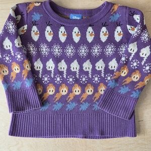 Disney Frozen Fair Isle Purple Elsa Anna Olaf Sweater
